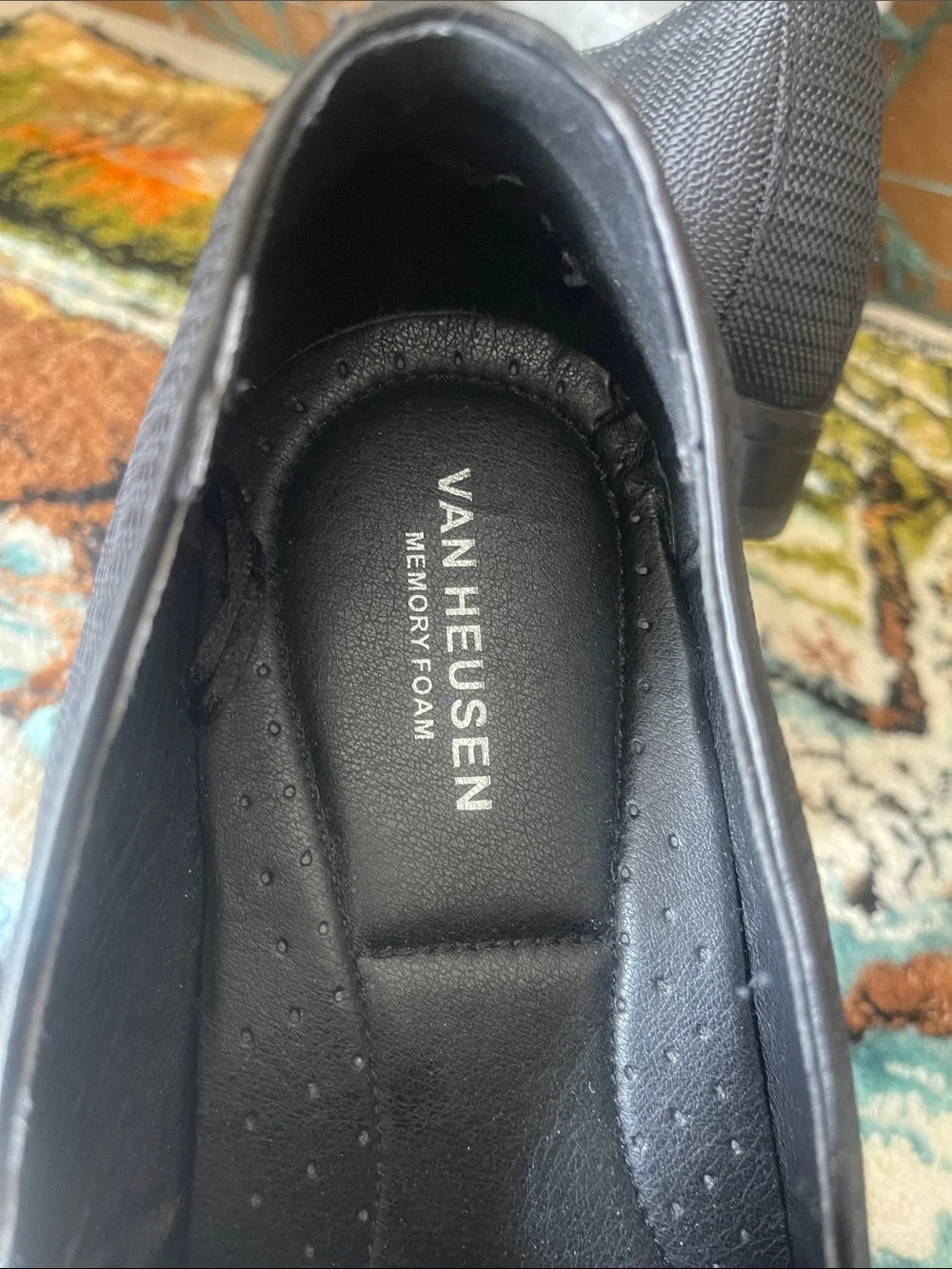 Van Heusen Black Textured Slip-On Loafers